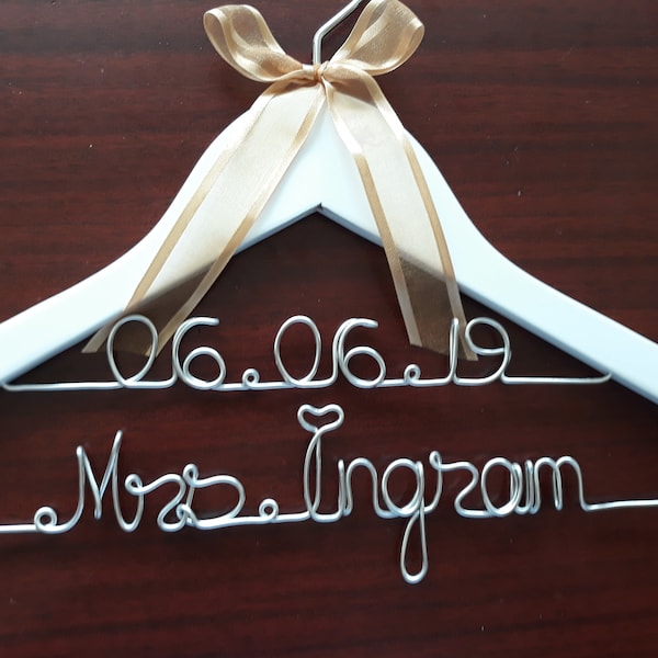 Double line wedding hanger, wedding dress photos, Wire wrapped hanger with ribbon, wedding gift for bride, Custom hanger