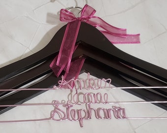 Personalized Bridesmaid Hangers - Wedding Hanger - Wooden  Hanger - Bridal Dress Hanger - Wedding Name Hangers/GOLD AND PINK wire