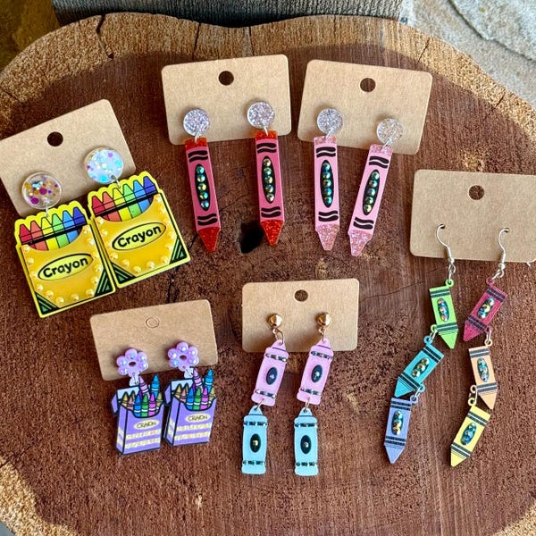 Crayon Earrings with AB Crystals, Teacher Gift