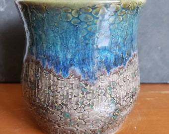 Textured turquoise, green and gray vase