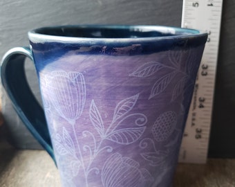 Gradient blues with subtle flowers mug