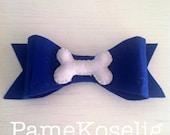 Navy Blue Felt Hair Bow with Bone