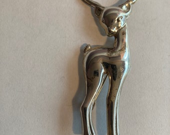 925 Sterling Silver Deer Brooch Signed SB