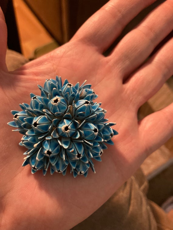 1960s Enamel Turquoise Flower Brooch