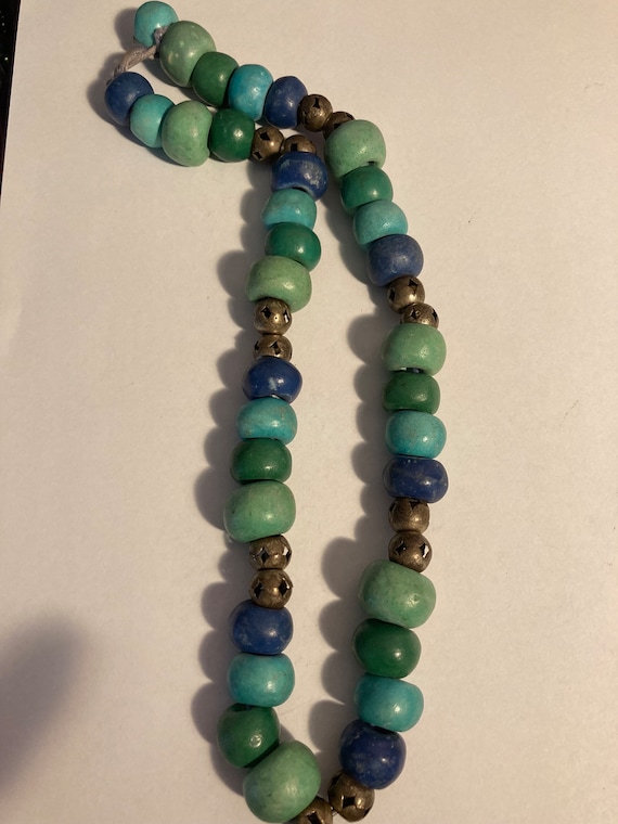 Antique Glass Blue Green Hebron Beaded Necklace - image 2