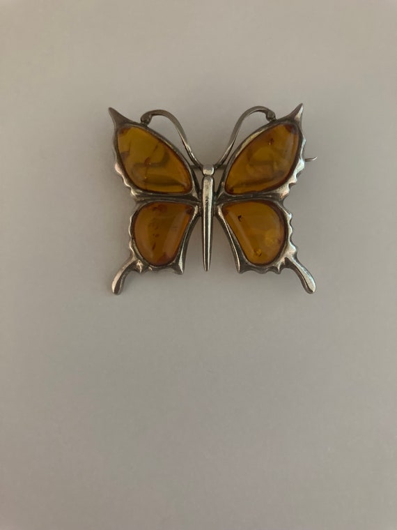 Sterling Silver Butterfly Amber Pin/Brooch