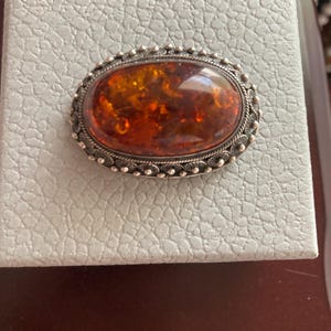 Sterling Silver Baltic Amber Antique Brooch