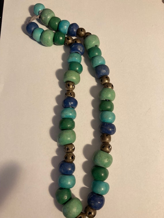 Antique Glass Blue Green Hebron Beaded Necklace - image 1