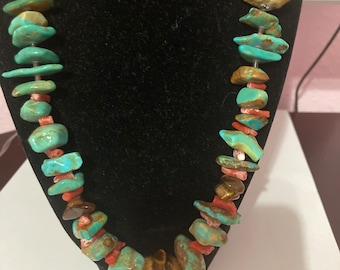 Santo Domingo Blue Green Turquoise Necklace 22”