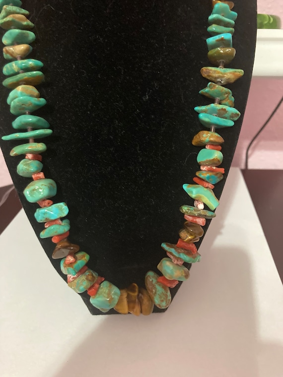 Santo Domingo Blue Green Turquoise Necklace 22”