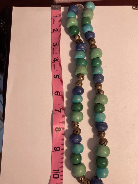 Antique Glass Blue Green Hebron Beaded Necklace - image 3