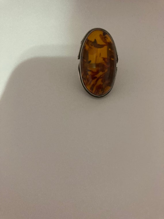 Sterling Silver Baltic Amber Ring Size 8.25 - image 2