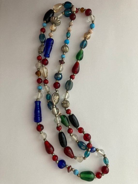 Glass Multi Colored Beaded Vintage Necklace 40”