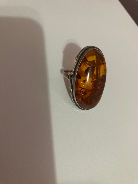 Sterling Silver Baltic Amber Ring Size 8.25 - image 3