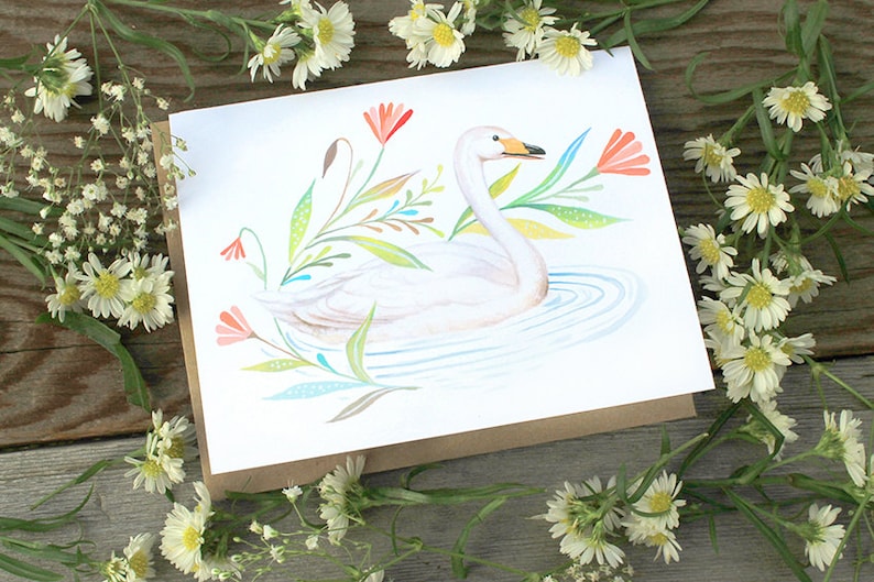 Swan Blank Notecard | Stationery | Watercolor Painting | Greeting Card ...