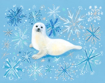Baby Seal Art Print | Acrylic Painting | Nursery | Winter | 8x10 | 11x14