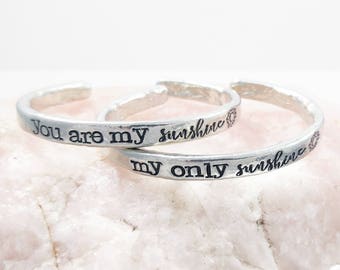 You Are My Sunshine My Only Sunshine Cuff Bracelet Set - Mother Daughter Gift - You Are my Sunshine - Trendy Hand Stamped Cuff Bracelet Set