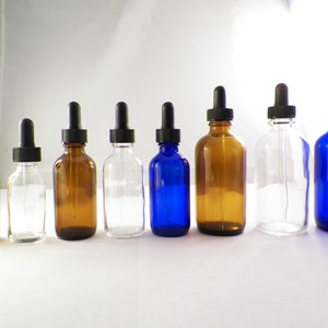 GLASS TINCTURE/ DROPPER BOTTLEs Choose Size  1,2,4,8 Oz Amber Cobalt Clear Empty Bottle w/ Black Cap essential oil Beauty.   [N20]