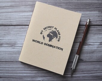 World domination notebook kraft journal, small travel pocket jotter