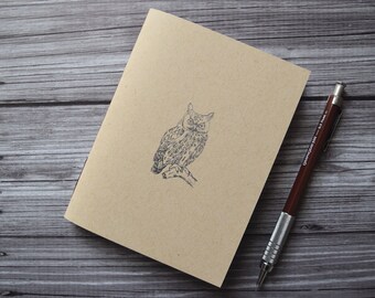 Owl Small blank kraft notebook travel pocket jotter