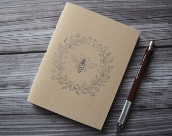 Bee and flower notebook,small kraft travel pocket jotter
