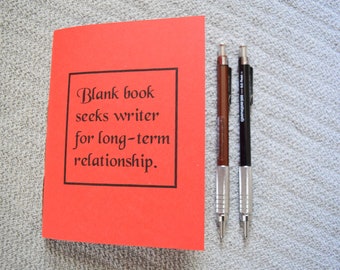 Blank book seeks writer quote notebook red journal travel pocket jotter small simple
