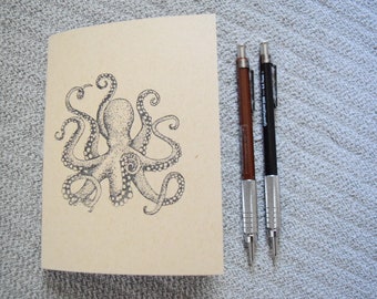 Octopus notebook kraft journal travel pocket jotter small simple