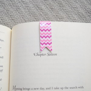 Pink chevron magnetic banner bookmark, planner bookmark, book clip, page marker, paper clip, washi bookmark, small bookmark image 1