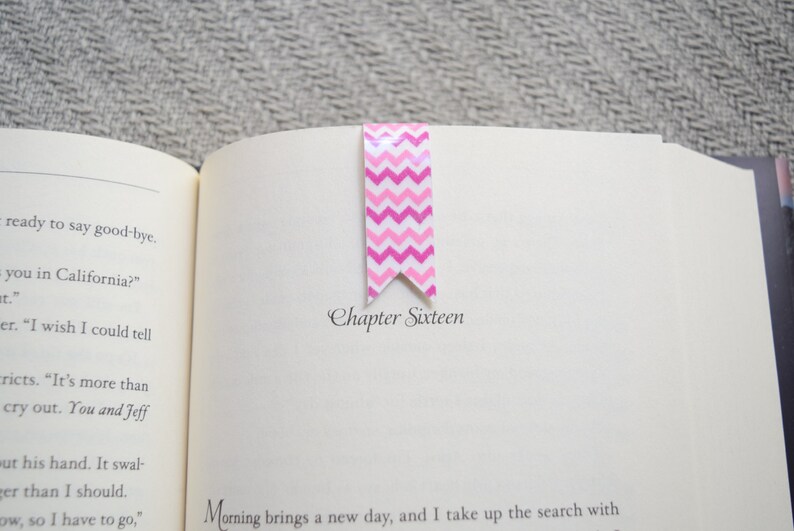 Pink chevron magnetic banner bookmark, planner bookmark, book clip, page marker, paper clip, washi bookmark, small bookmark image 1