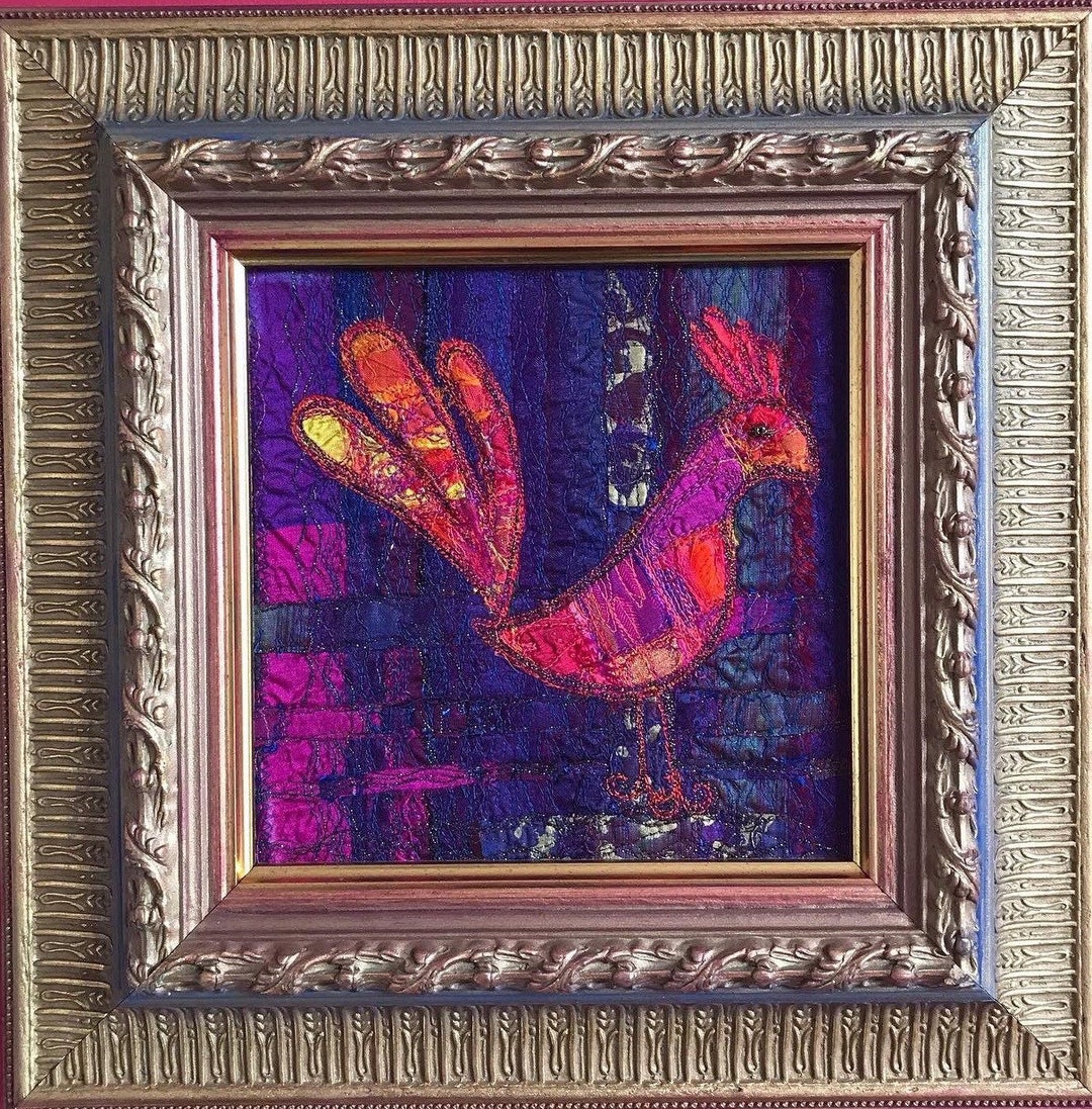 Framed Textile Art Beautiful Bird Etsy