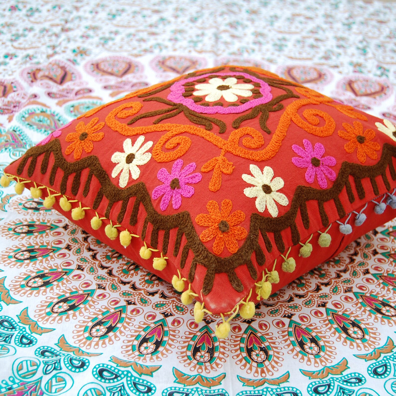 Indian Art Hand Embroidered Cushion Covers Suzani Cushion Etsy