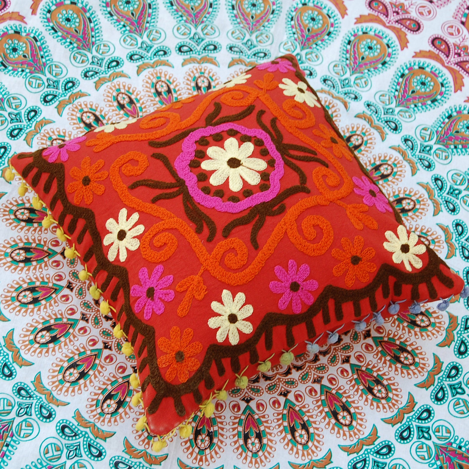 Indian Art Hand Embroidered Cushion Covers Suzani Cushion Etsy