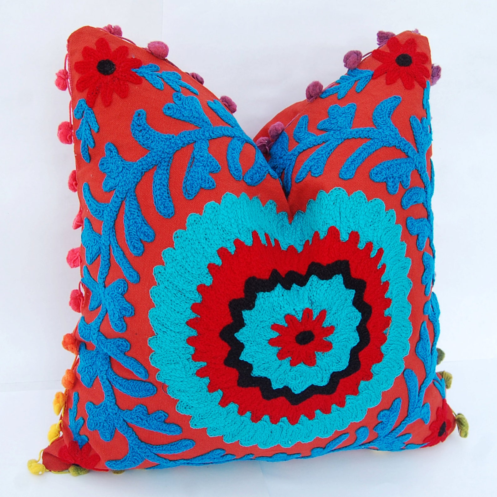 Colorful Wool Handmade Embroidered Indian Cushion Covers Etsy