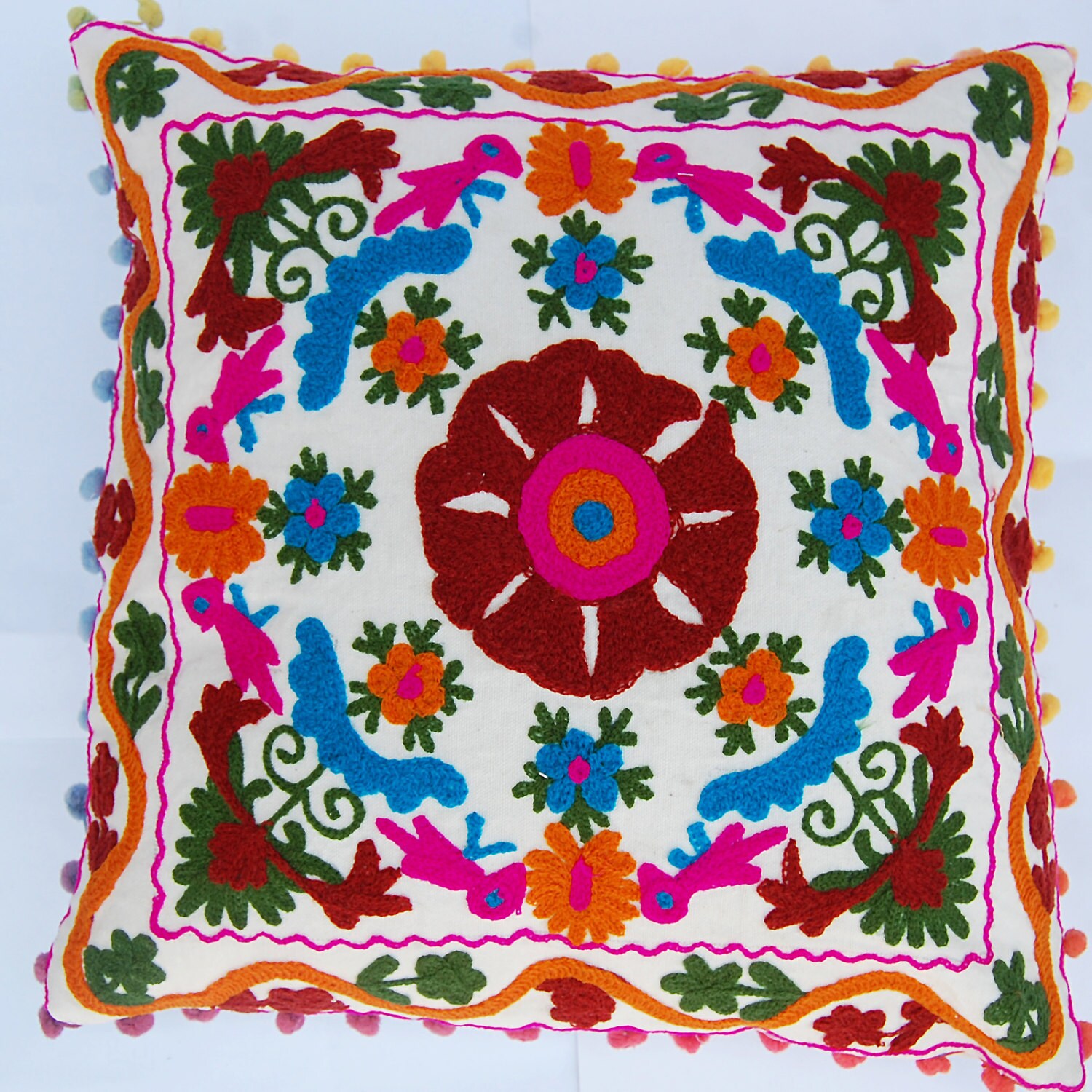 Woolen Indian Embroidered Pillow Covers Suzani Cushion Covers Etsy