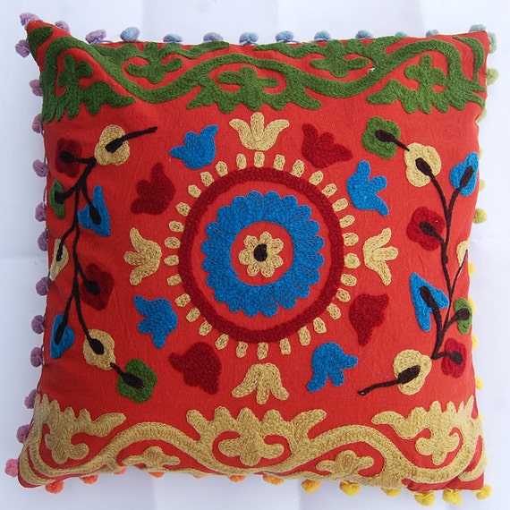 Indian Embroidered Pillow Cover Uzbek Suzani Cushion Cover Etsy