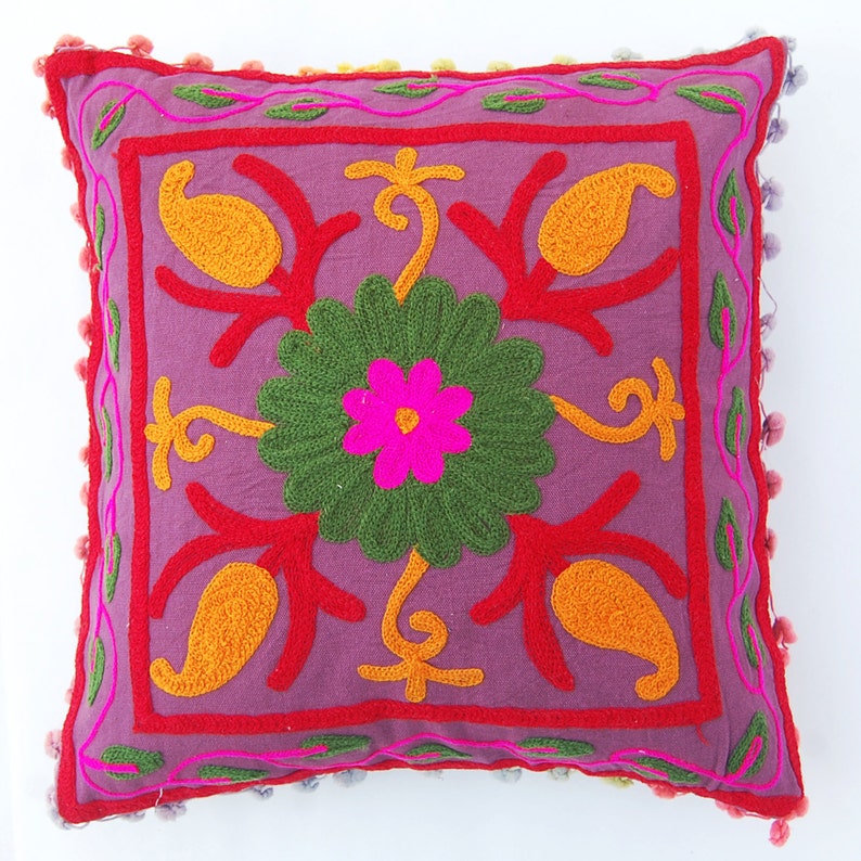 Woolen Embroidered Indian Handmade Pillow Cover Suzani Cushion Etsy