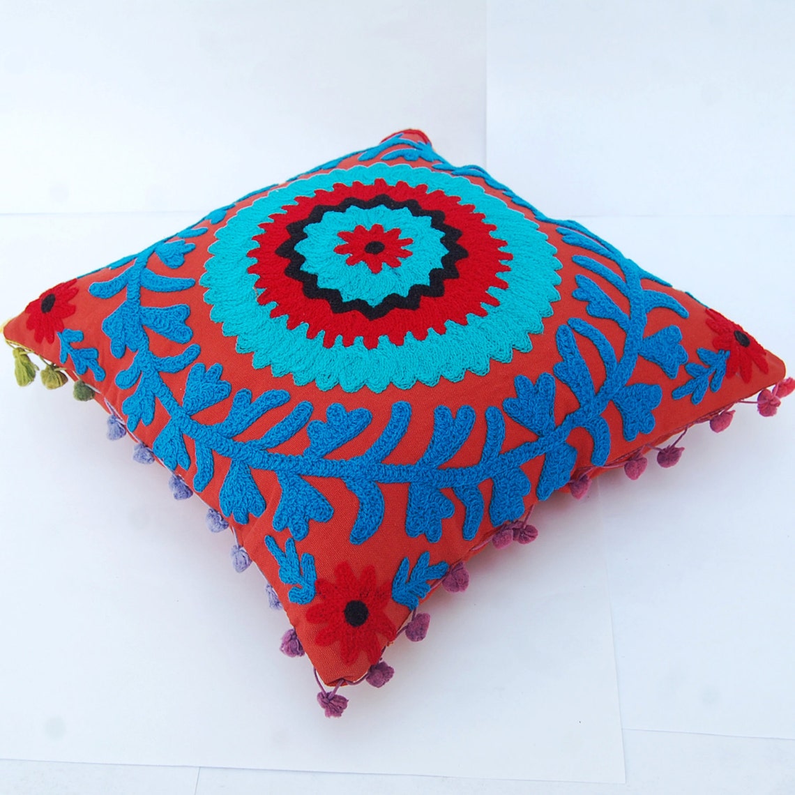 Colorful Wool Handmade Embroidered Indian Cushion Covers Etsy