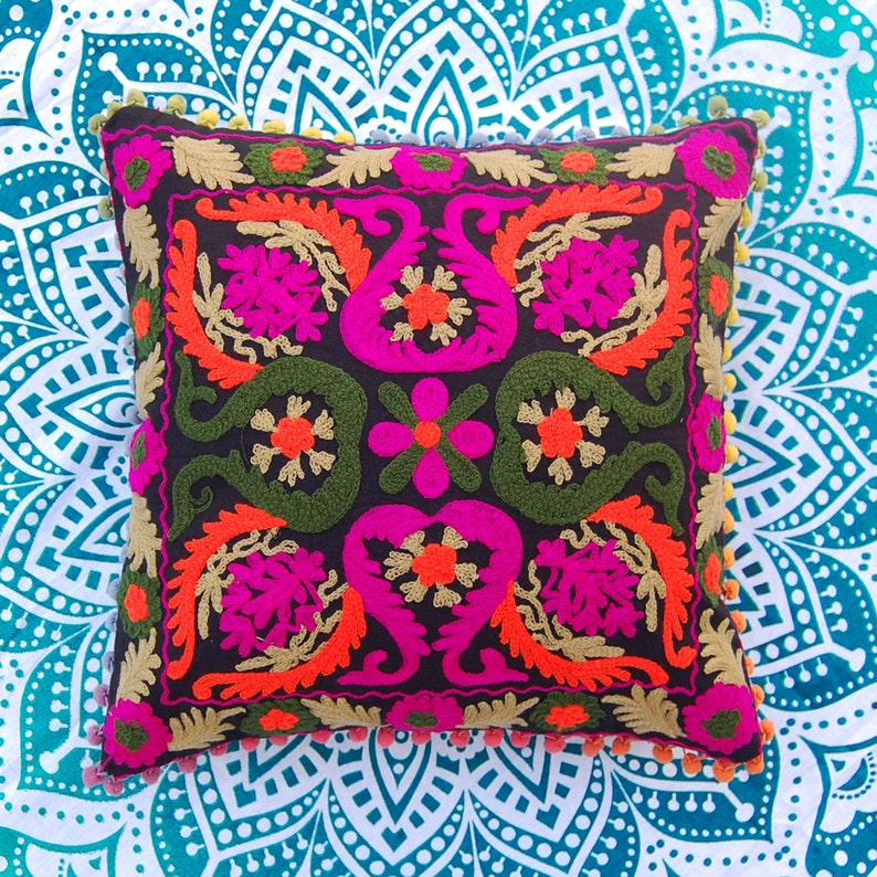 Multicolored Cotton Pillow Covers Suzani Cushion Covers Etsy