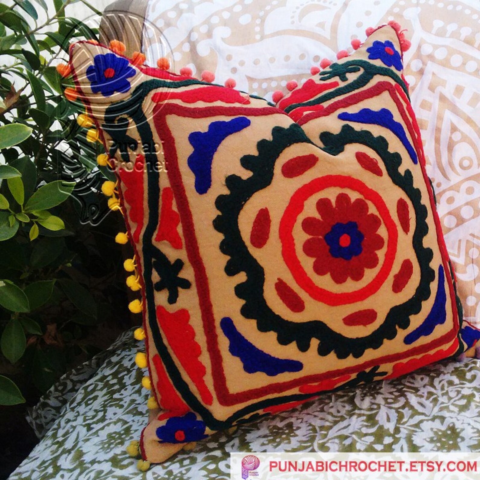 Woolen Embroidered Cushion Covers Handmade Pillows Cases Etsy