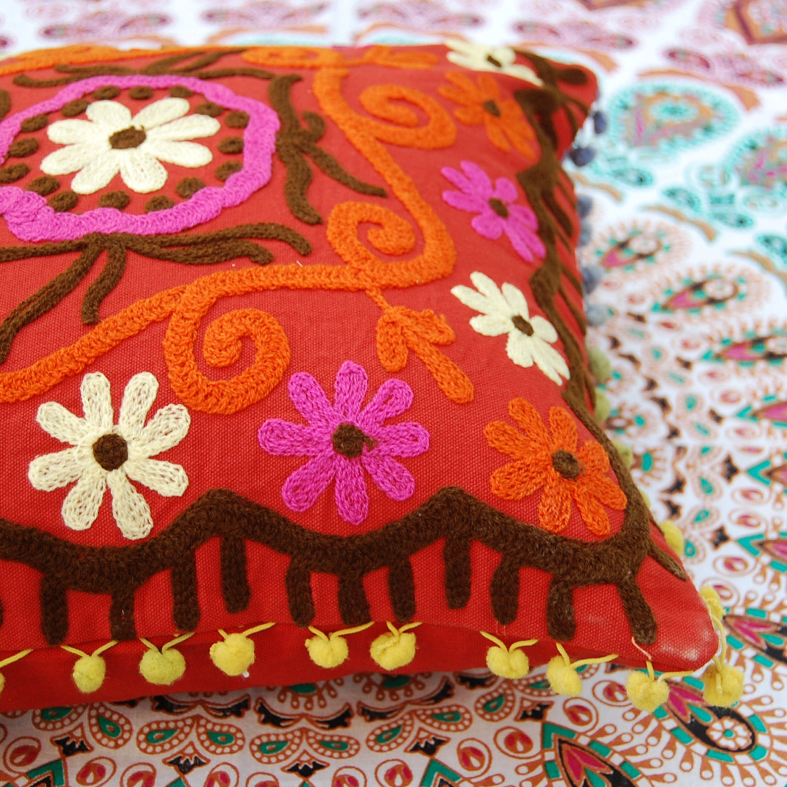 Indian Art Hand Embroidered Cushion Covers Suzani Cushion Etsy