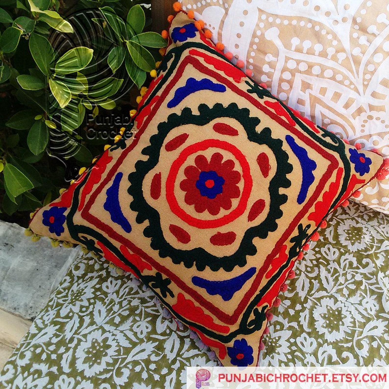 Woolen Embroidered Cushion Covers Handmade Pillows Cases Etsy