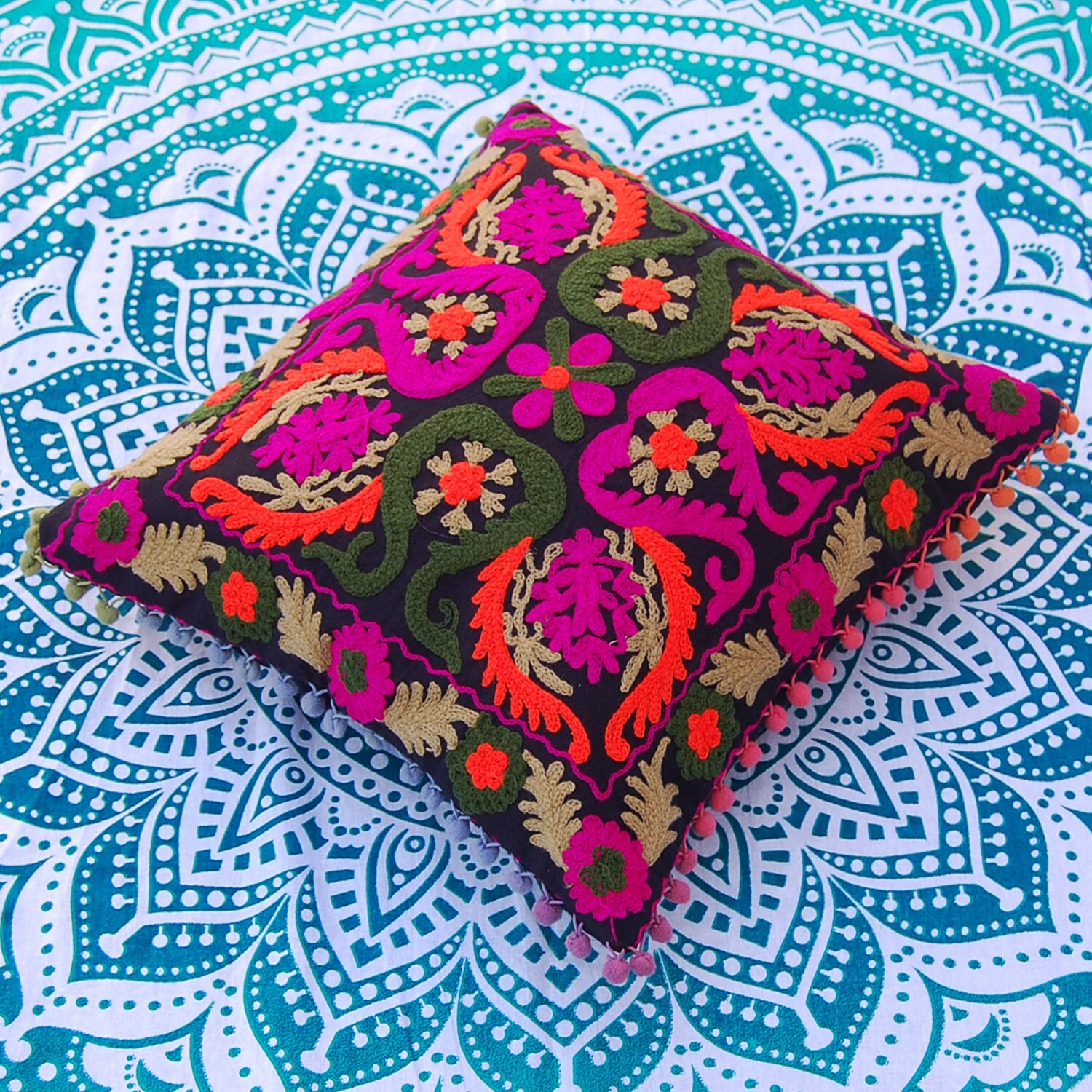 Multicolored Cotton Pillow Covers Suzani Cushion Covers Etsy