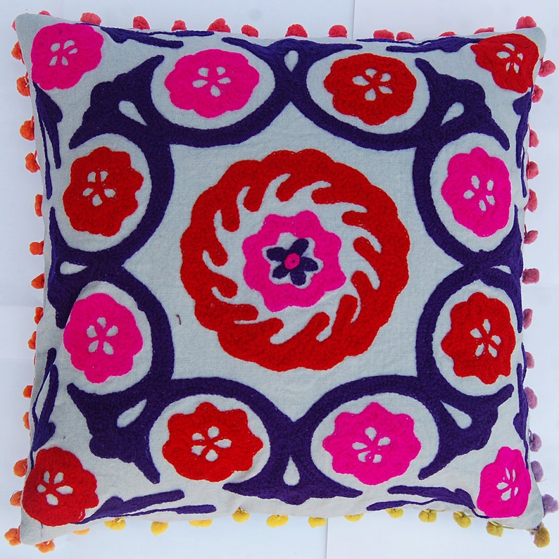 Indian Pillow Cover Woolen Embroidered Suzani Cushion Covers Etsy