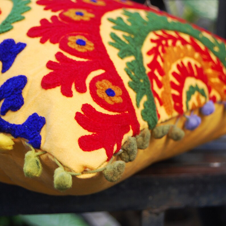 Cotton Pillow Covers Yellow Handmade Woolen Embroidered Suzani Etsy