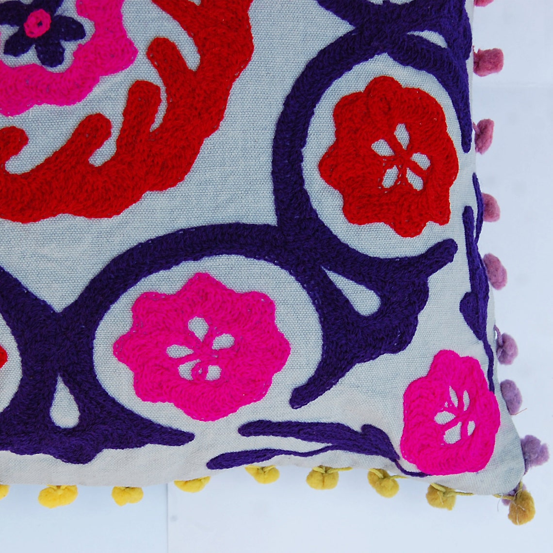 Indian Pillow Cover Woolen Embroidered Suzani Cushion Covers Etsy