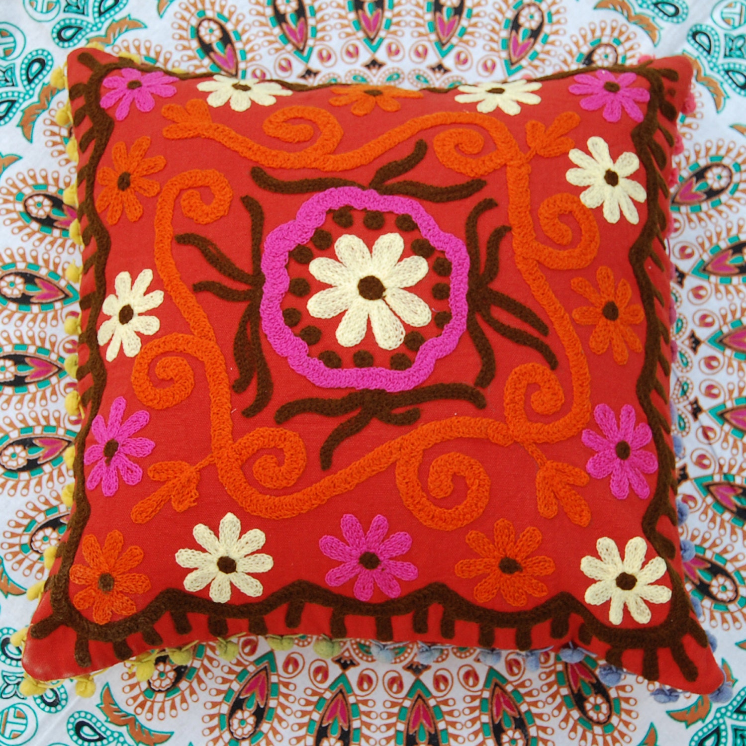 Indian Art Hand Embroidered Cushion Covers Suzani Cushion Etsy