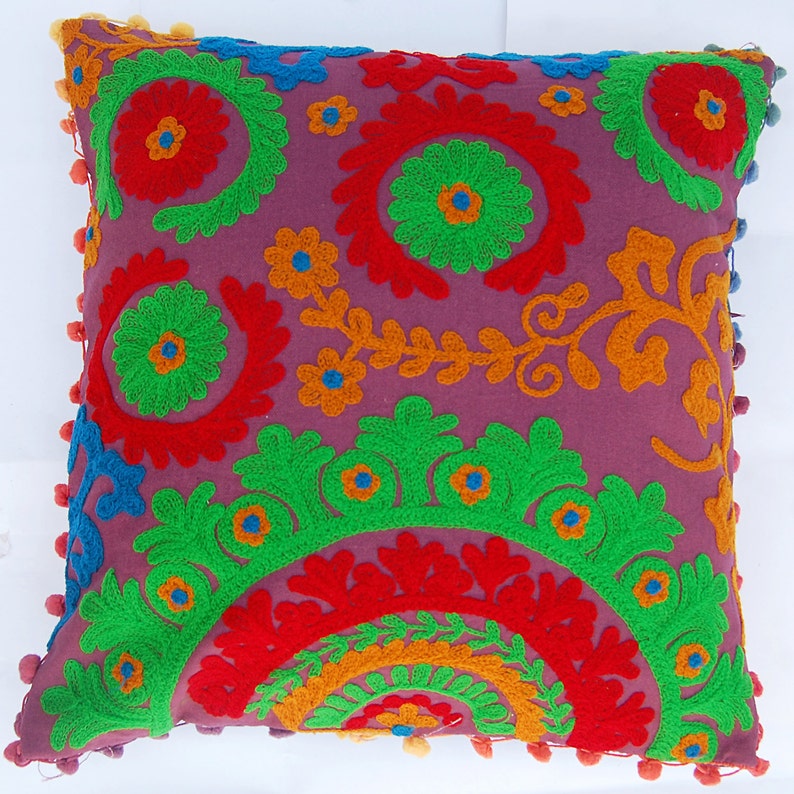 Embroidered Pillow Covers Indian Art Uzbek Suzani Cushion Etsy