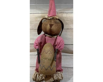 Primitive Grubby 16" Bunny Rabbit Spring Pink Hat & Dress Grunge Folk Art TubG