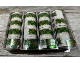 4 cajas de anillos para servilletas Hallmark vintage de los años 80 con diseño de acebo y bayas (20 en total) TubC