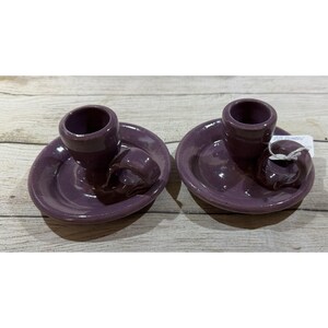 Paire de bougeoirs vintage BB Bybee Pottery KY violet fait main
